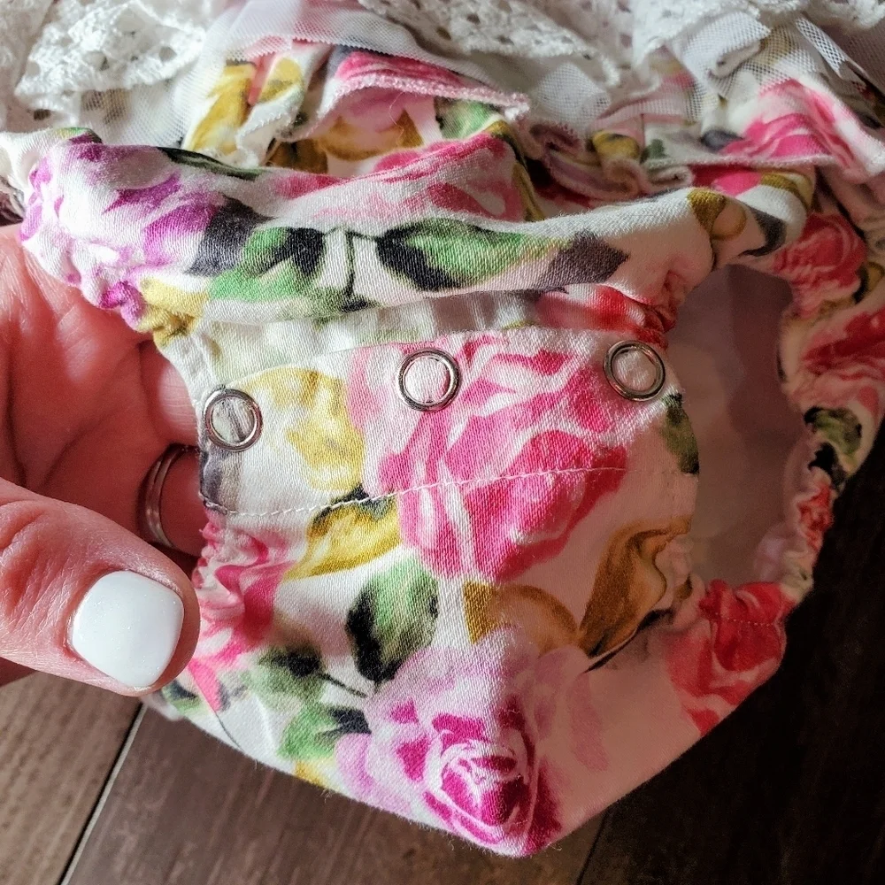 Rare Editions White, Pink, Purple Floral Lace Baby Bodysuit Bubble Romper NWOT